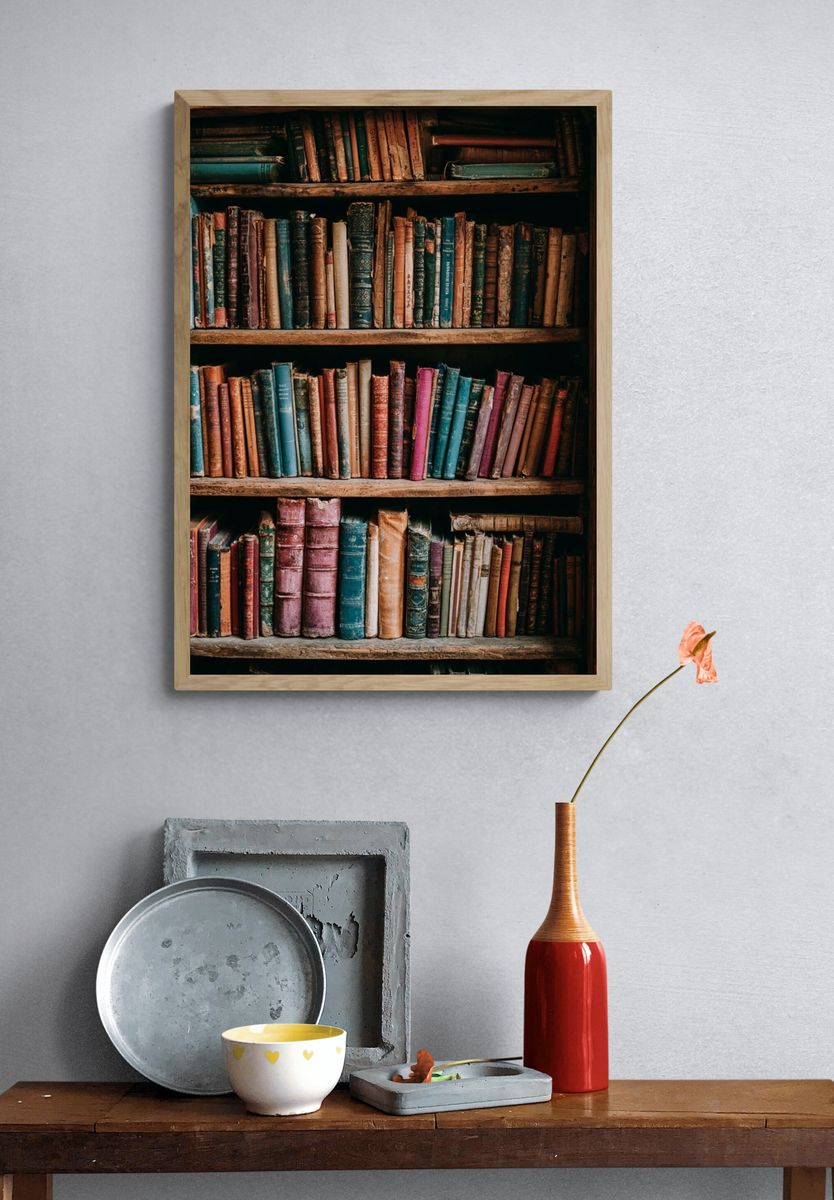 Vintage Bookshelf Photography Poster. — room view 3