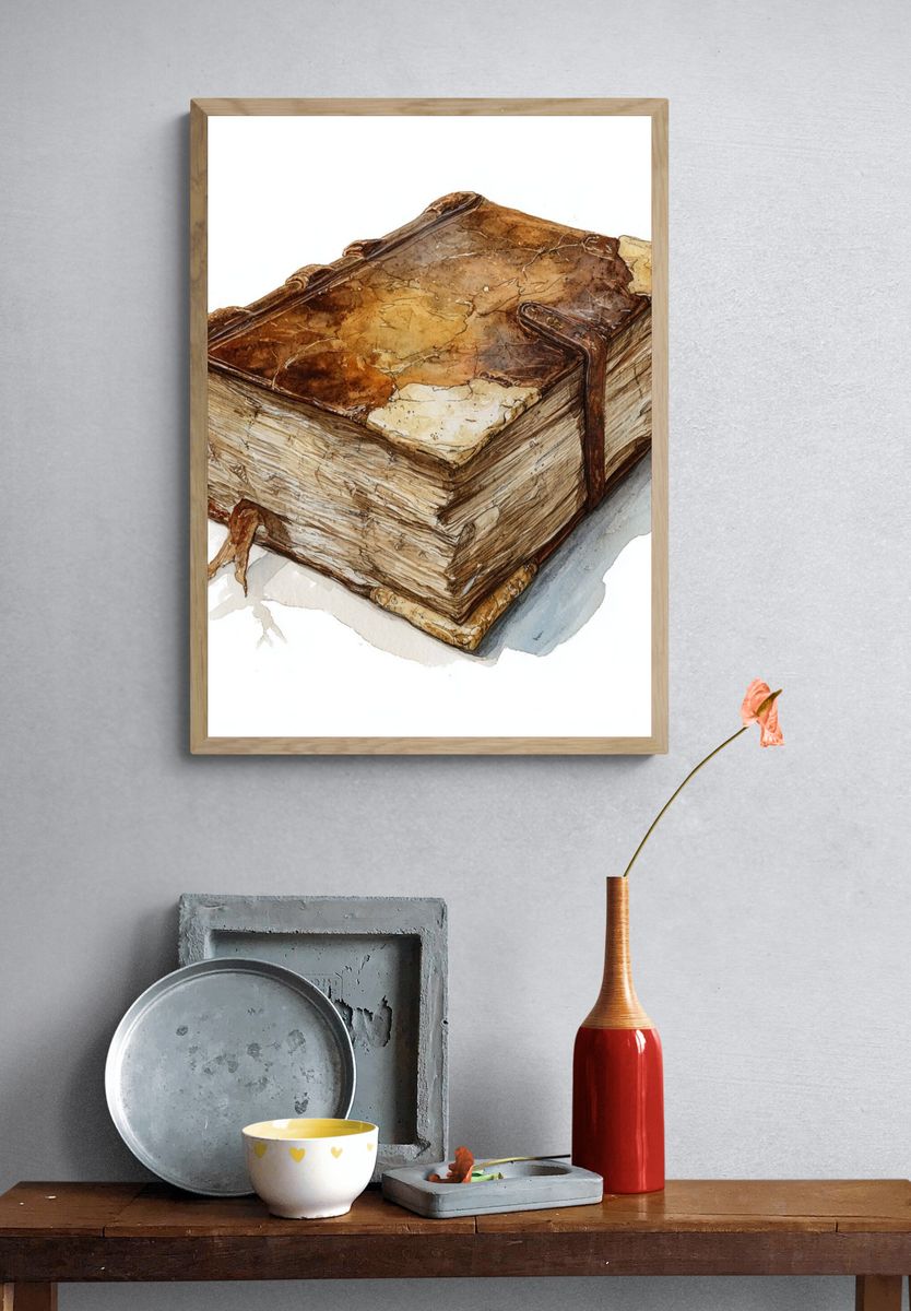 Ancient Book Watercolor Print. — room view 3