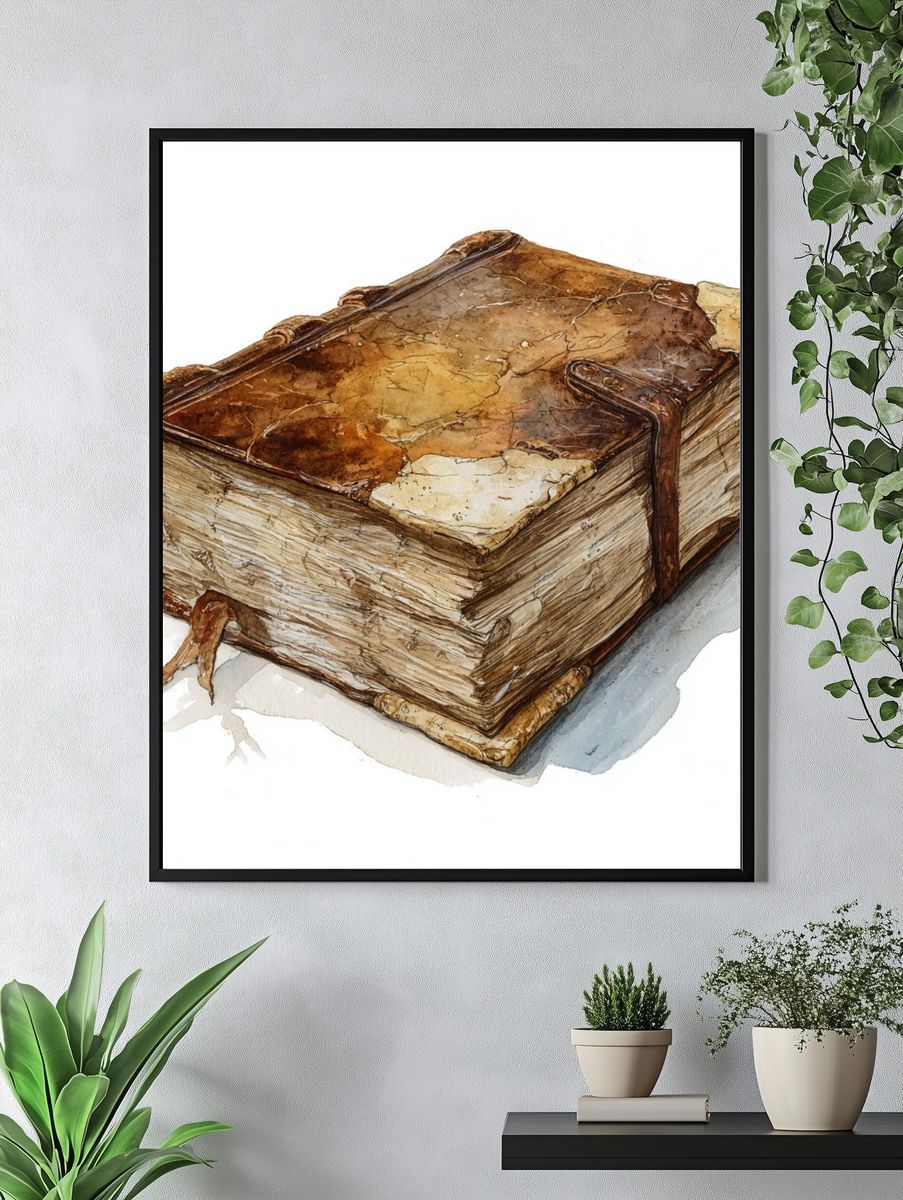 Ancient Book Watercolor Print. — room view 4