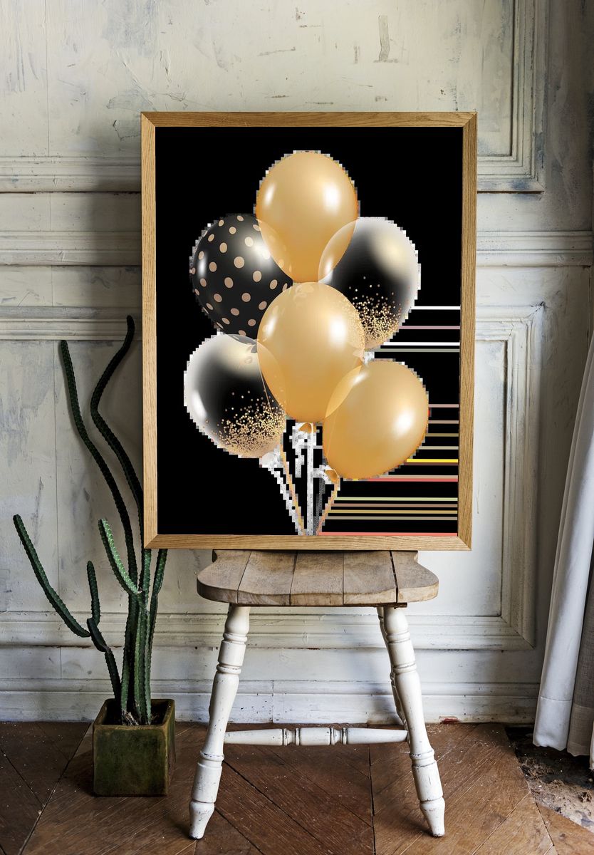 Gold and Black Balloons Poster. — room view 1