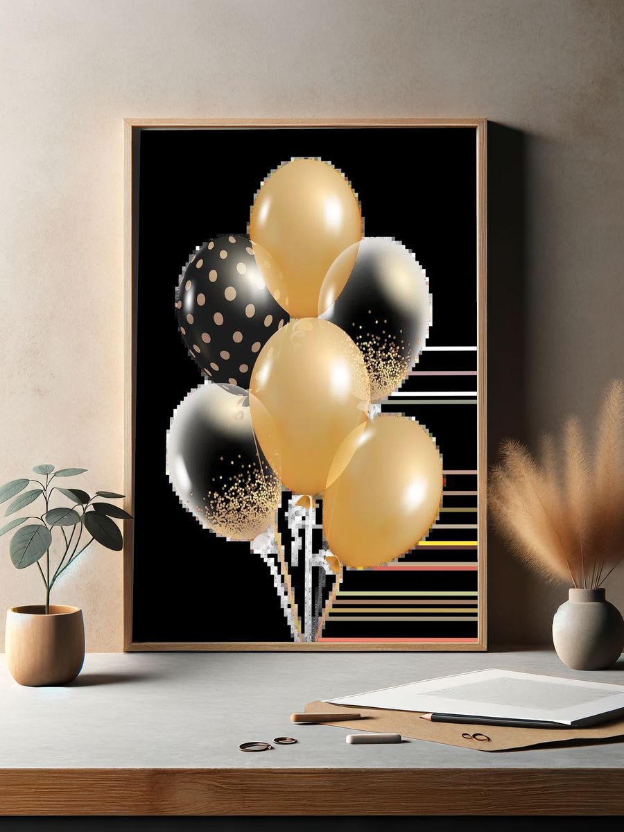 Gold and Black Balloons Poster. — room view 2