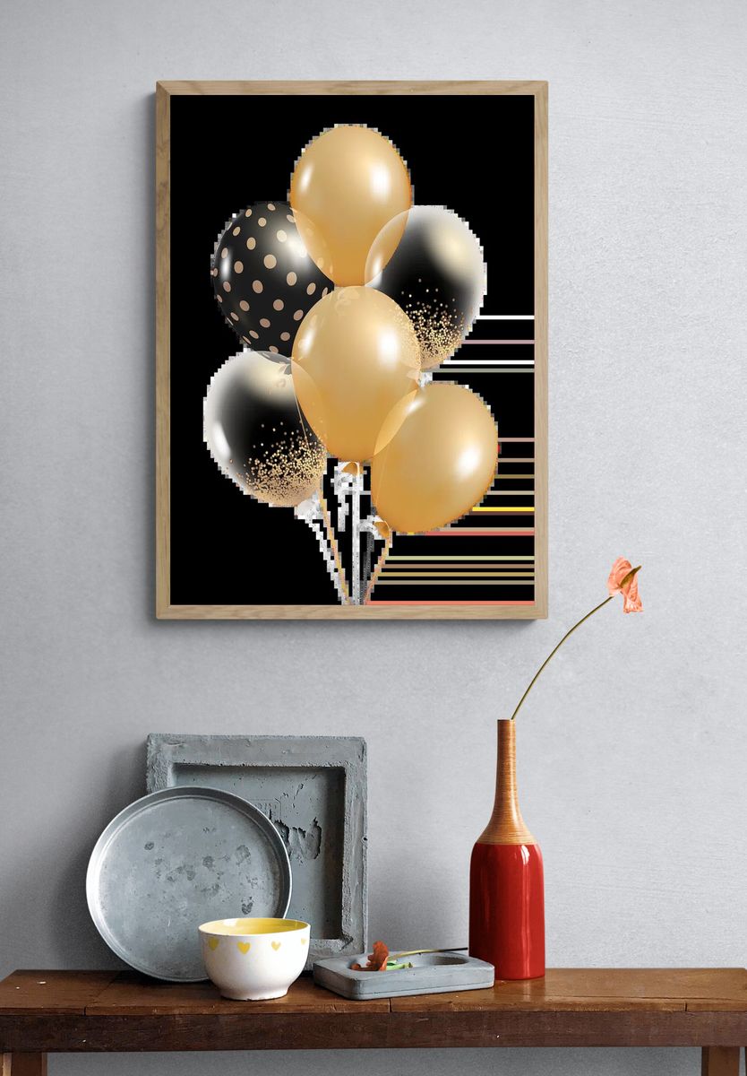 Gold and Black Balloons Poster. — room view 3