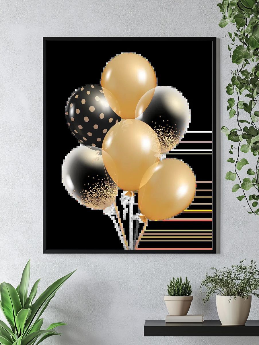 Gold and Black Balloons Poster. — room view 4