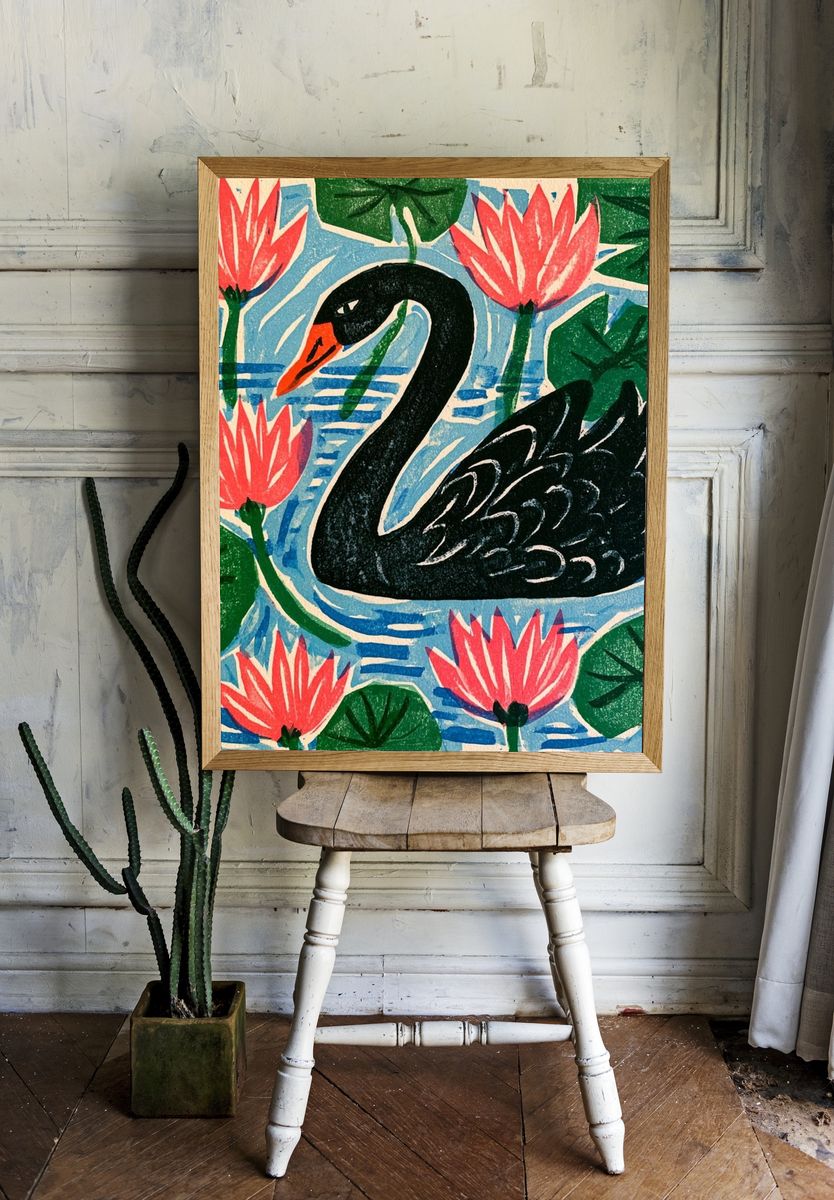 Black Swan Lotus Illustration Poster. — room view 1