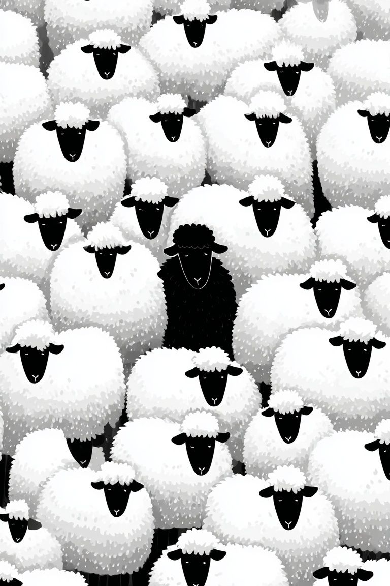 Black Sheep Among White Sheep — Illustration Print. poster — illustration art