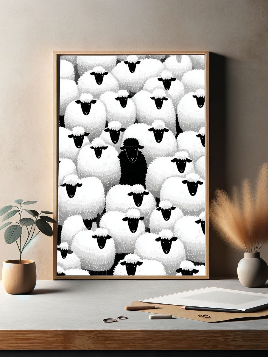 Black Sheep Among White Sheep — Illustration Print. — room view 2