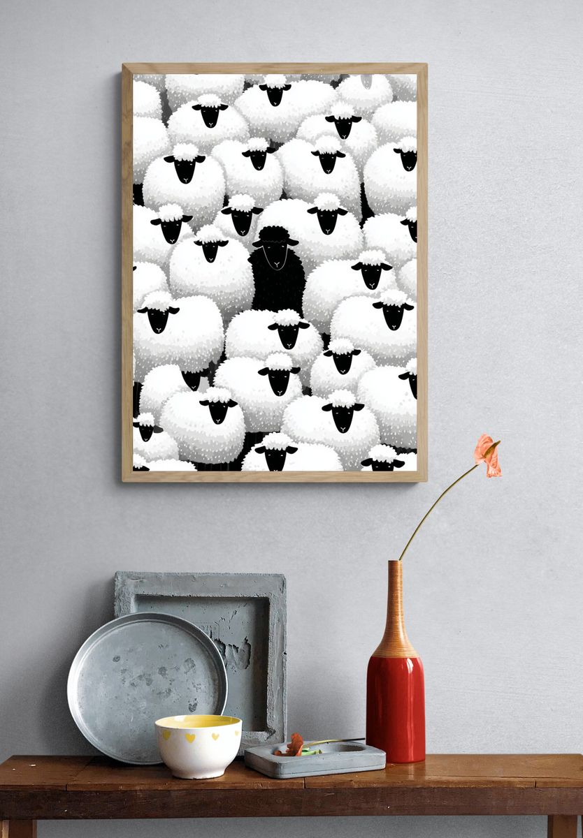 Black Sheep Among White Sheep — Illustration Print. — room view 3