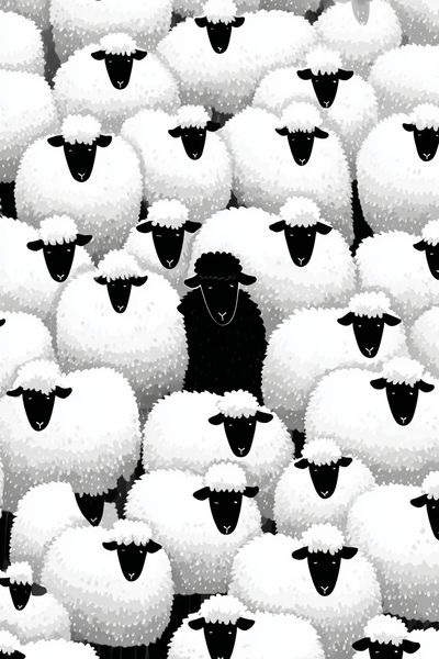 Black Sheep Among White Sheep — Illustration Print. poster print