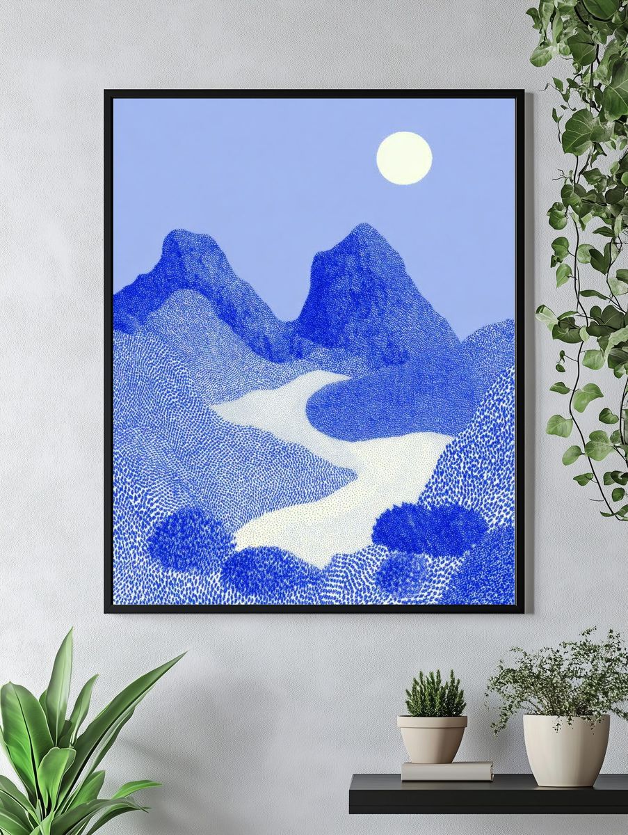 Blue Mountains and River — Minimalist Print. — room view 4