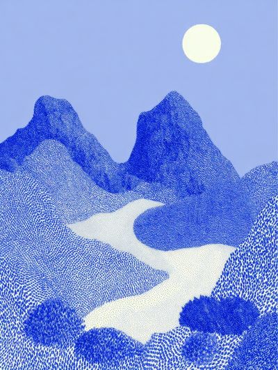 Blue Mountains and River — Minimalist Print. poster