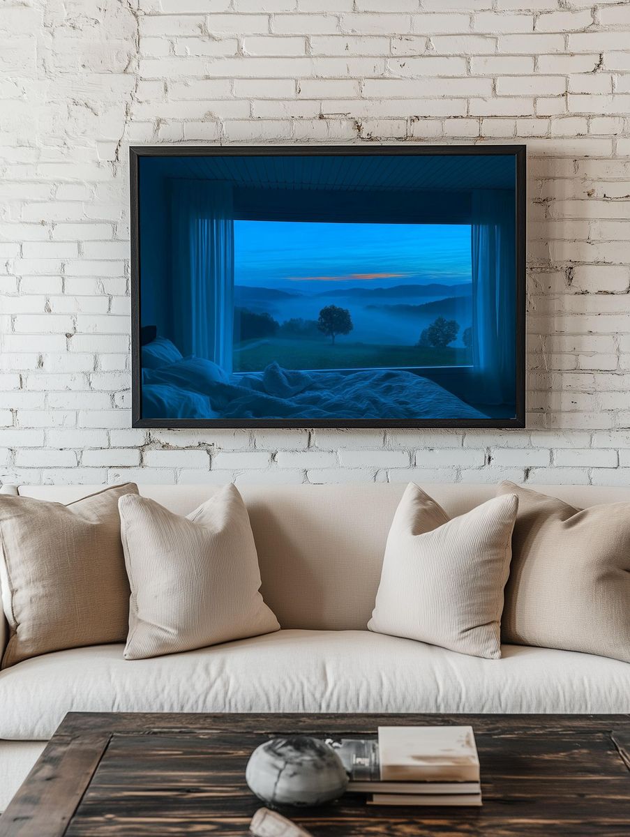 Serene Blue Landscape — Photography Print. — room view 1