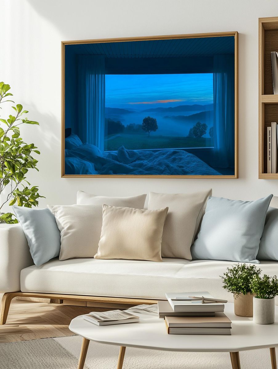 Serene Blue Landscape — Photography Print. — room view 2