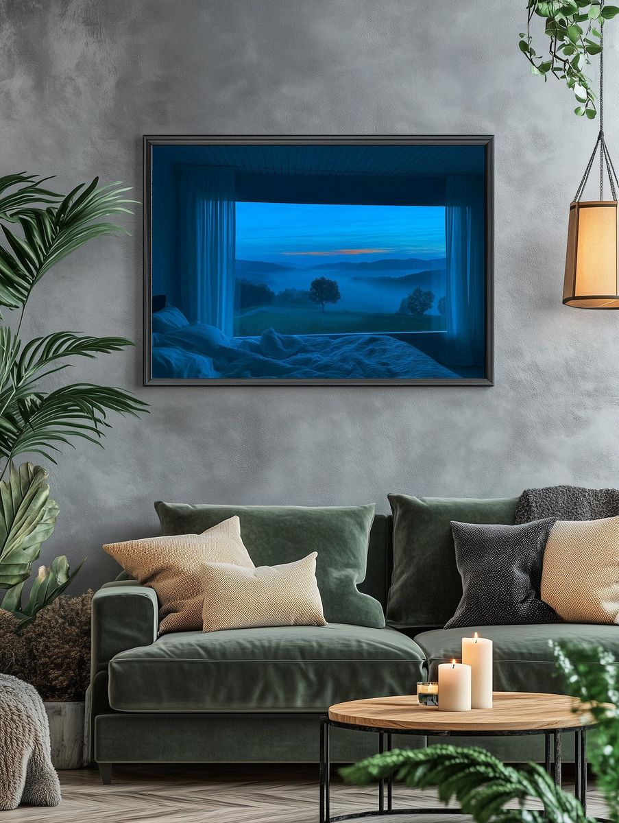 Serene Blue Landscape — Photography Print. — room view 4