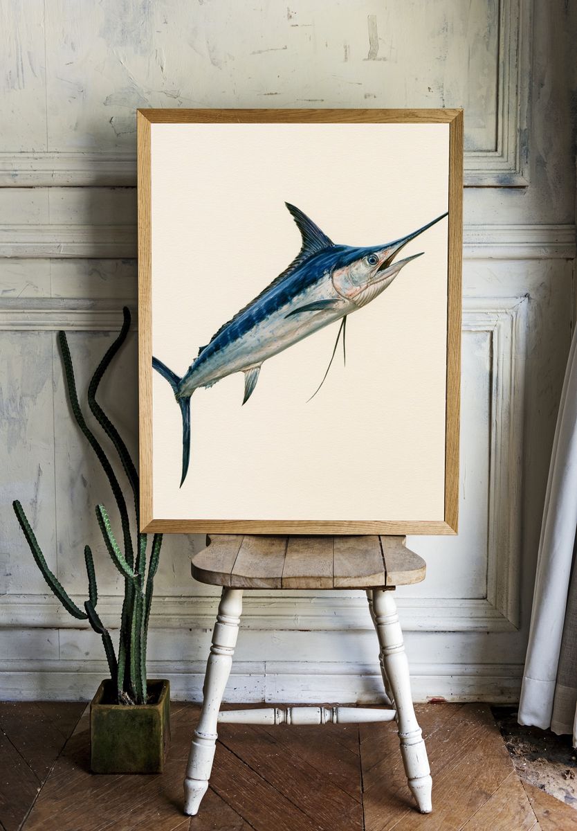 Blue Marlin Watercolor Poster. room preview