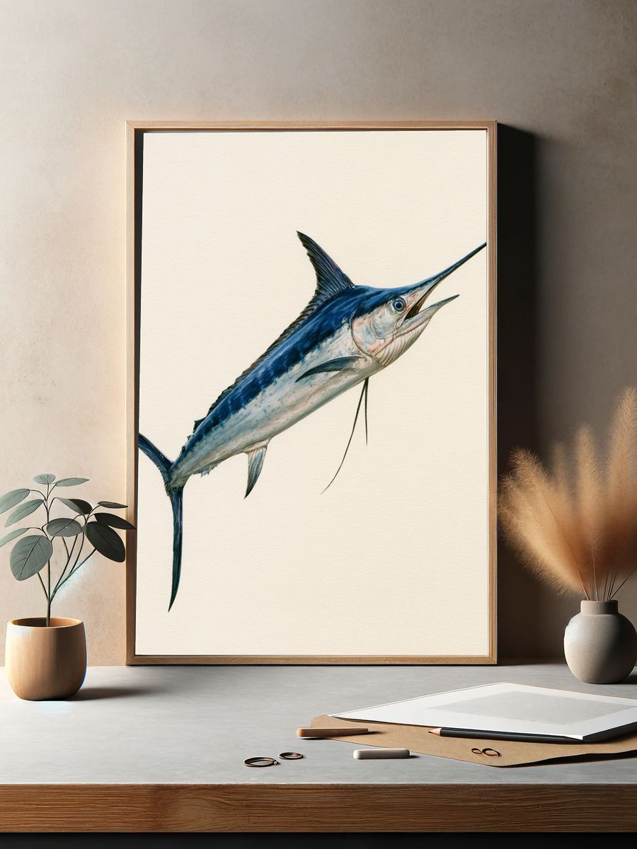 Blue Marlin Watercolor Poster. — room view 2