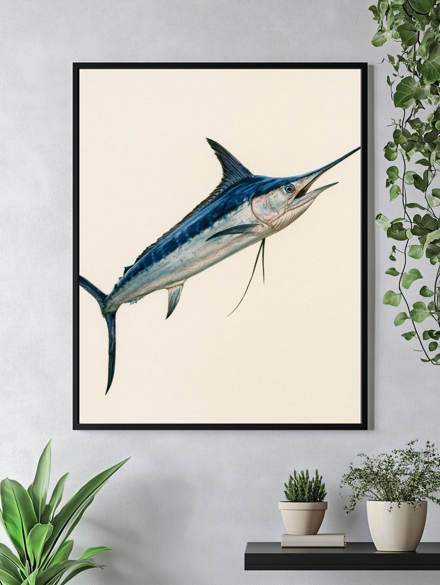 Blue Marlin Watercolor Poster. — room view 4