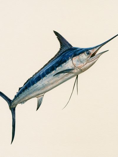 Blue Marlin Watercolor Poster.