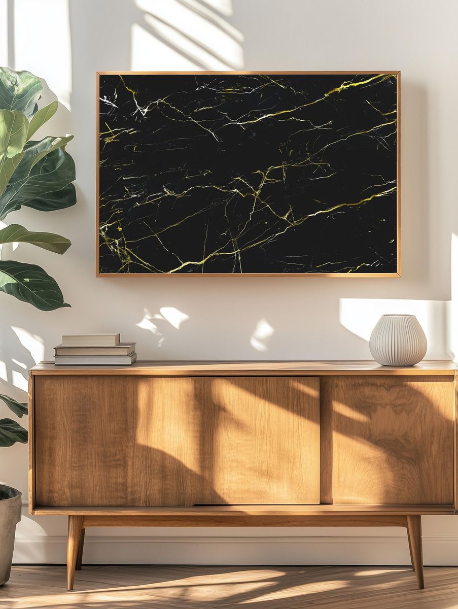 Black Marble Gold Veins Abstract Poster. — room view 3