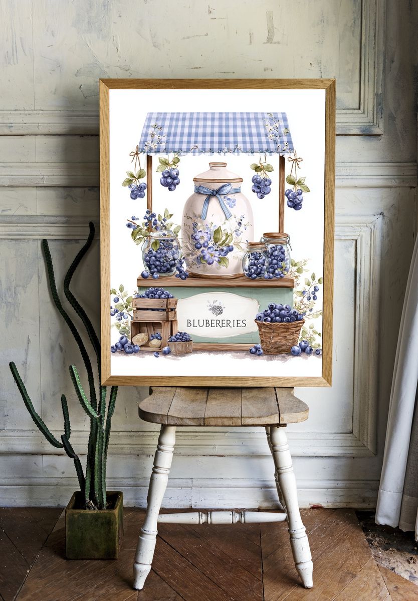Blueberries Market Stand — Botanical Print. — room view 1