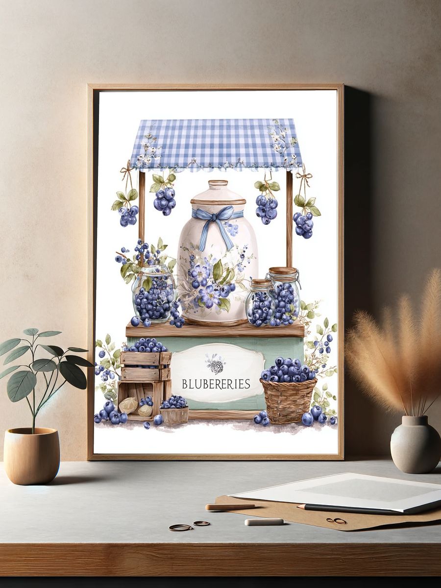 Blueberries Market Stand — Botanical Print. — room view 2