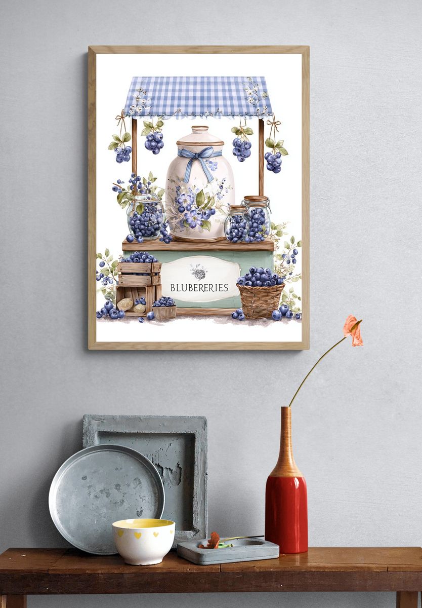 Blueberries Market Stand — Botanical Print. — room view 3