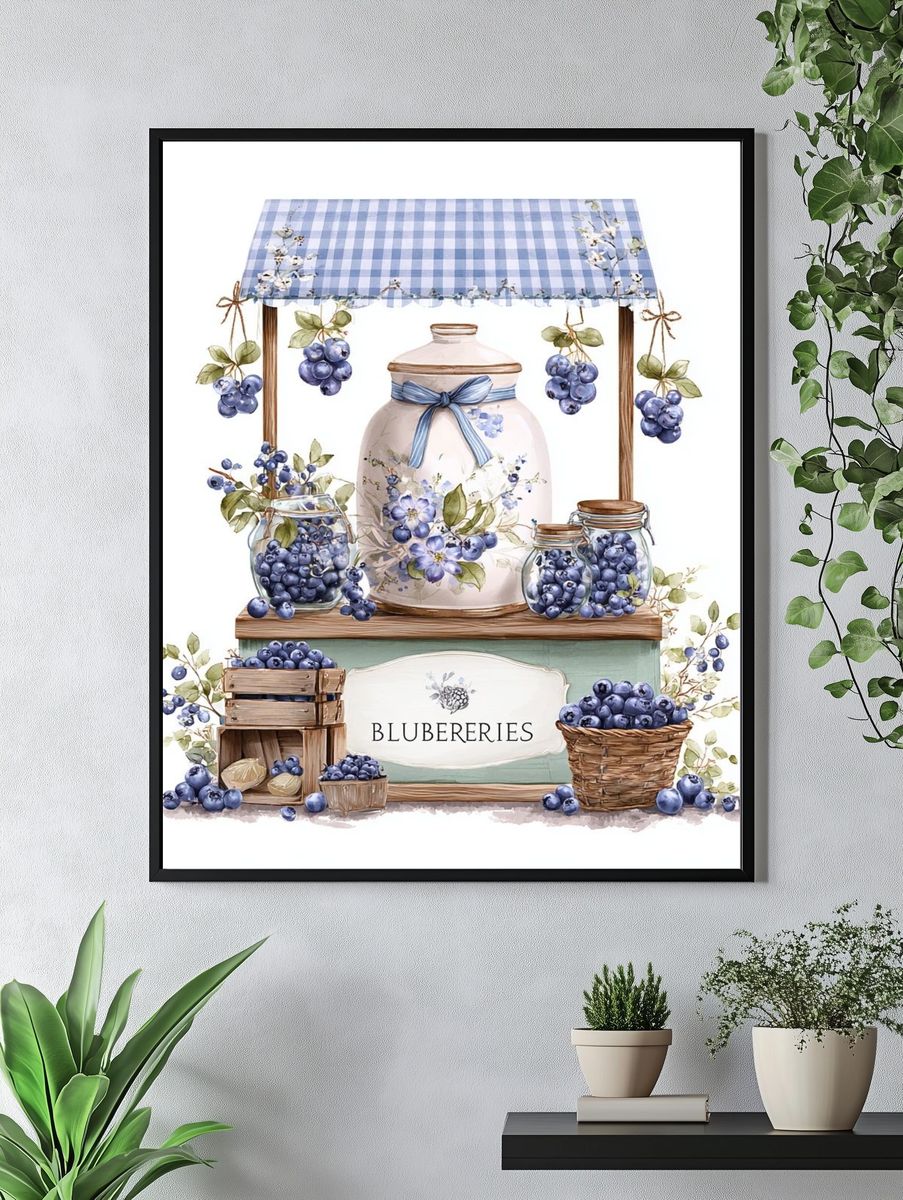 Blueberries Market Stand — Botanical Print. — room view 4