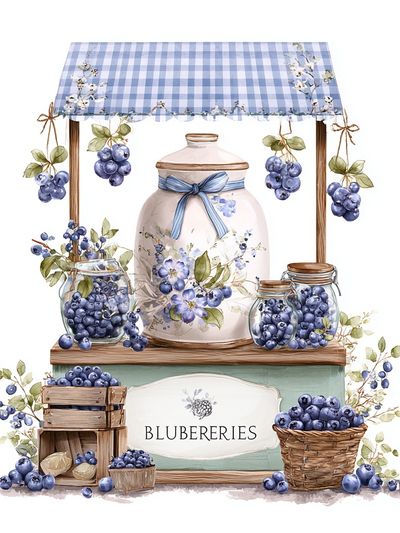 Blueberries Market Stand — Botanical Print. poster