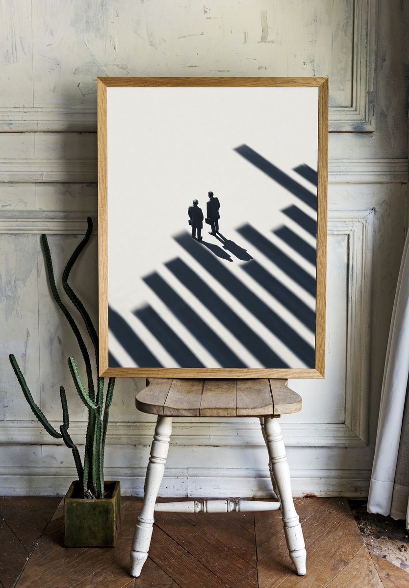 Businessmen in Shadows — Minimalist Print. room preview