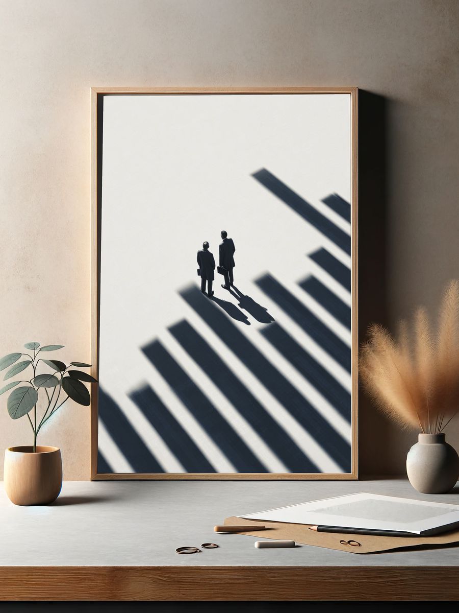 Businessmen in Shadows — Minimalist Print. — room view 2