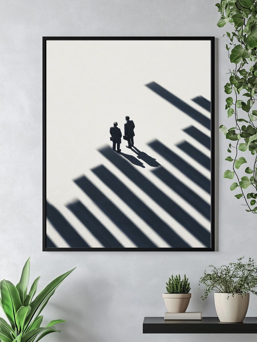 Businessmen in Shadows — Minimalist Print. — room view 4