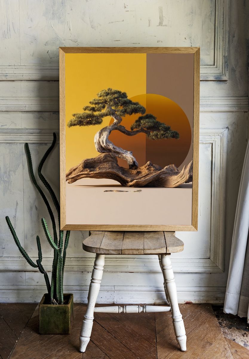 Bonsai Driftwood Minimalist Print. room preview