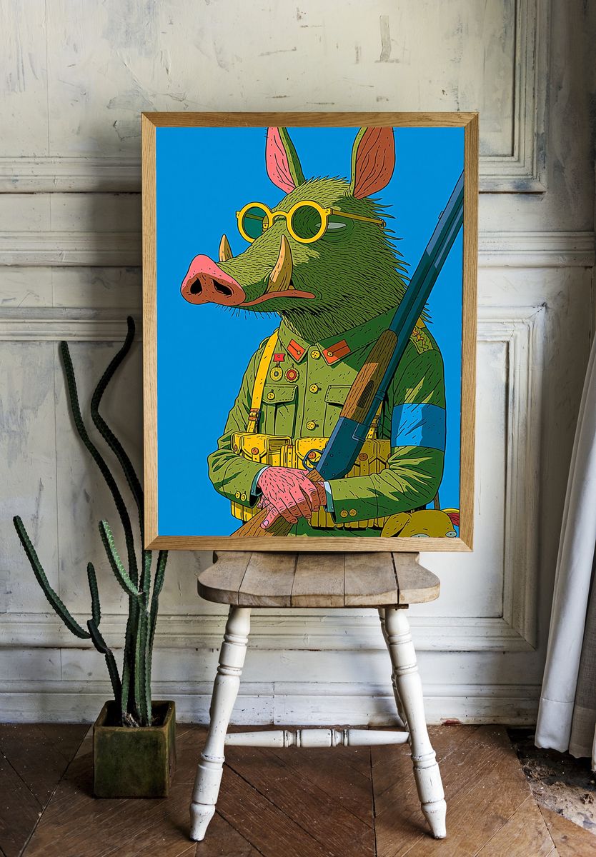 Boar Soldier Digital Art Print. room preview