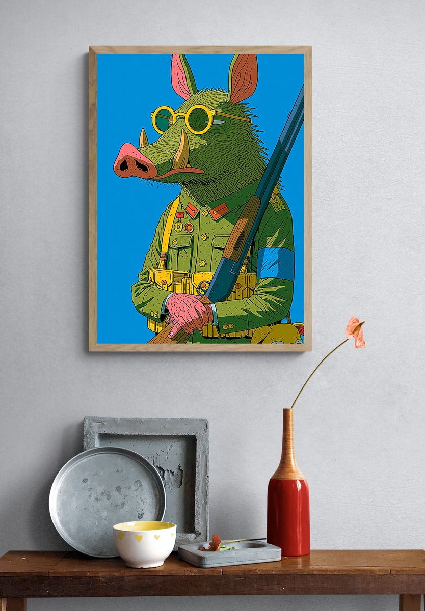 Boar Soldier Digital Art Print. — room view 3