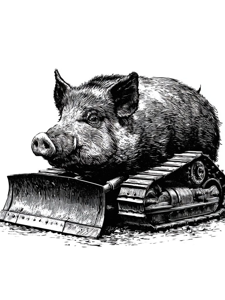 Boar Bulldozer Ink Print. poster — animals art
