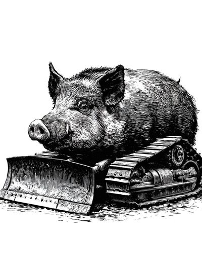 Boar Bulldozer Ink Print.