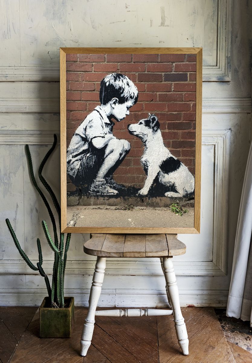 Boy and Dog — Street Art Print. — room view 1