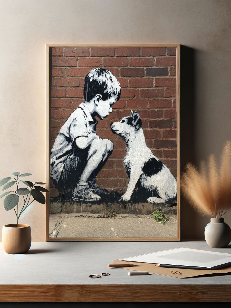 Boy and Dog — Street Art Print. — room view 2
