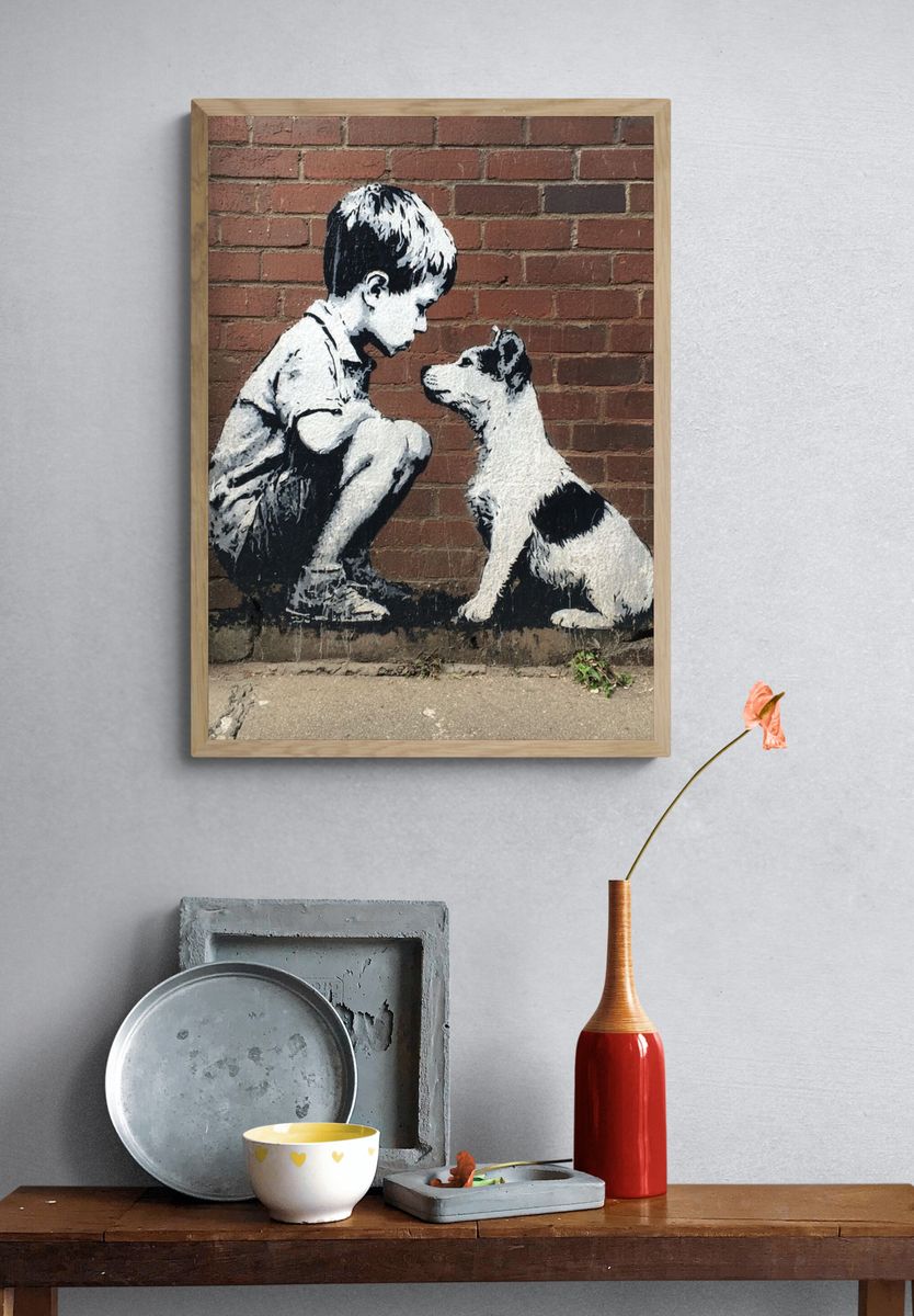 Boy and Dog — Street Art Print. — room view 3