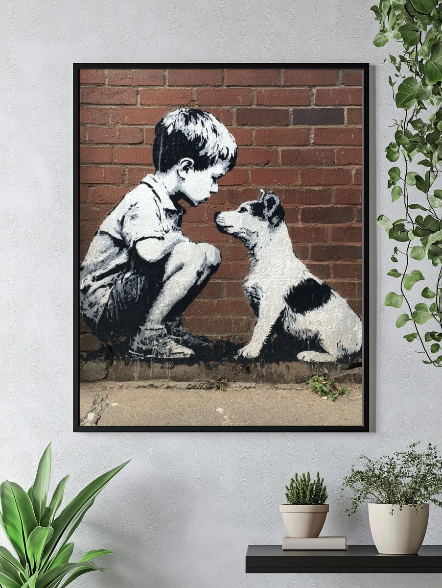 Boy and Dog — Street Art Print. — room view 4