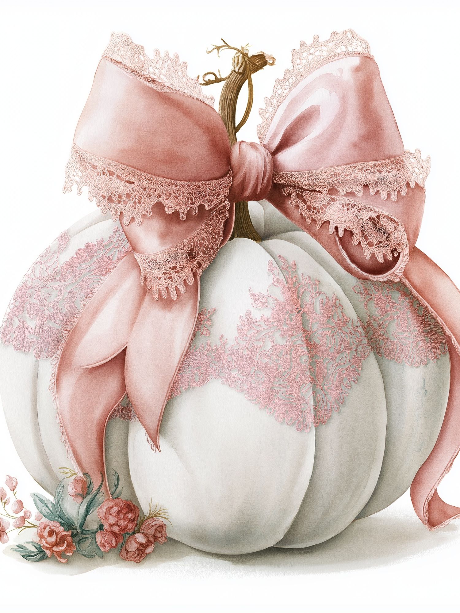 Pink Bow Pumpkin Watercolor Print. poster detail