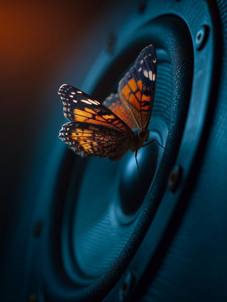 Butterfly on Speaker — Photography Print. poster — photography art