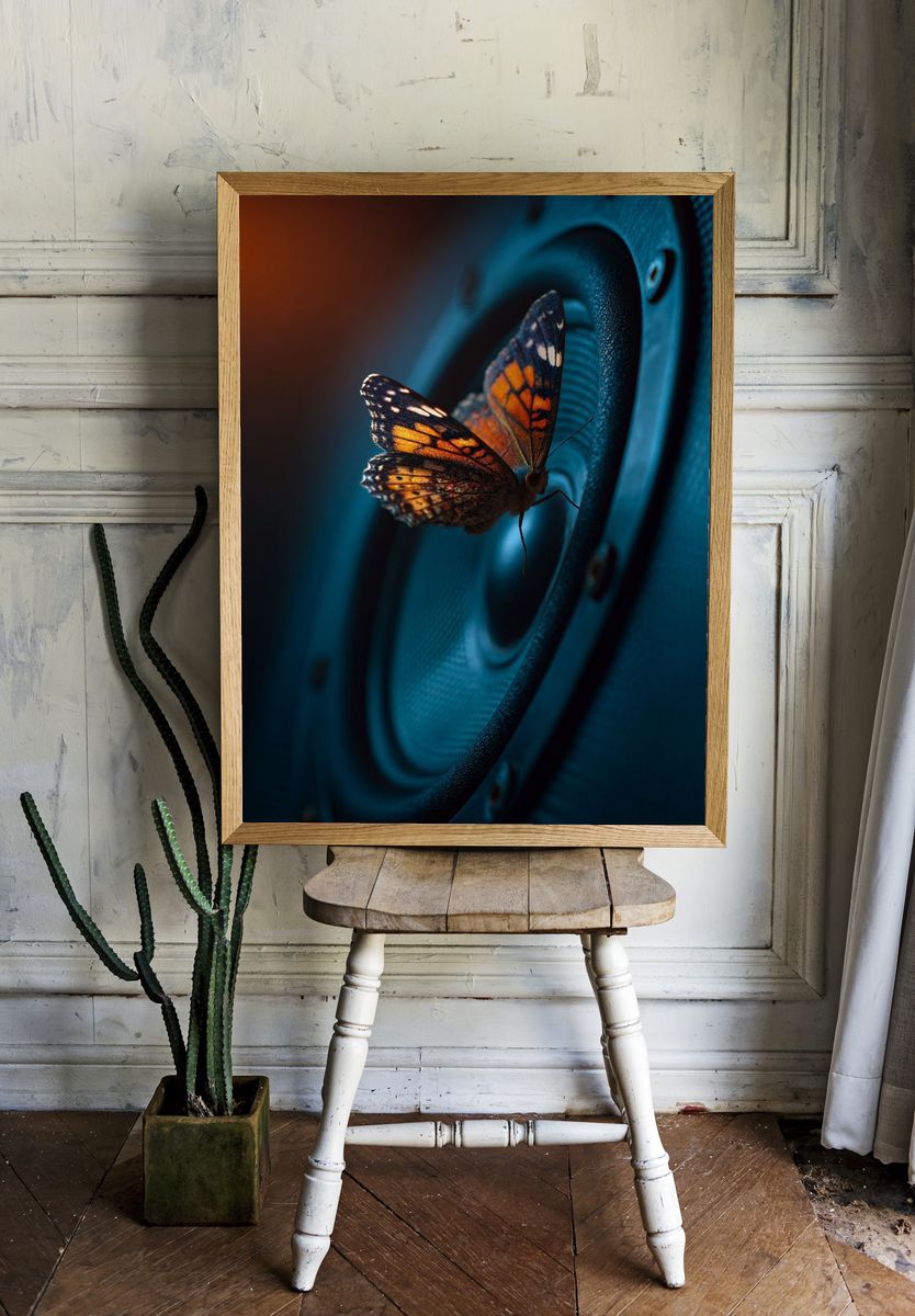 Butterfly on Speaker — Photography Print. — room view 1