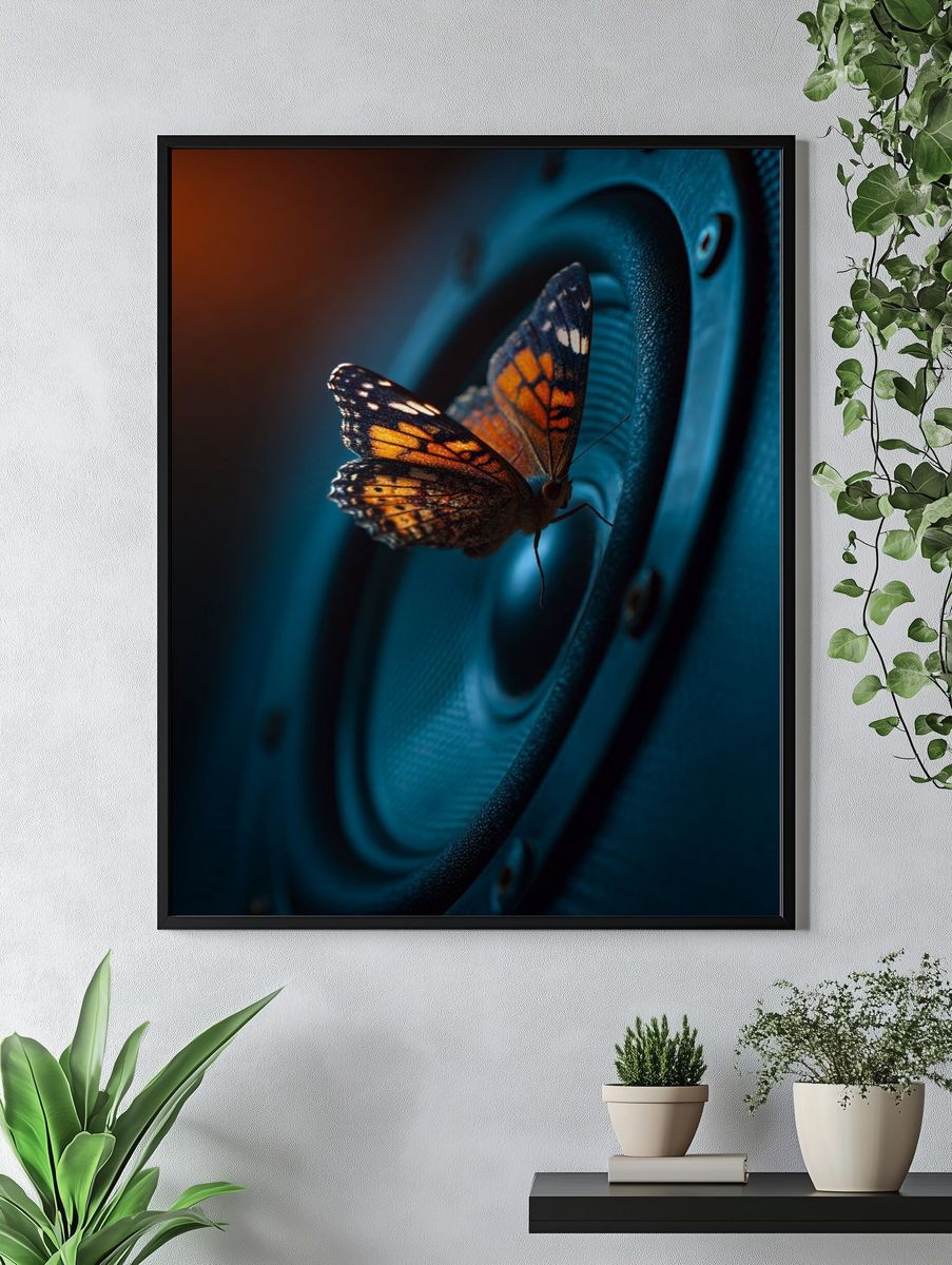 Butterfly on Speaker — Photography Print. — room view 4