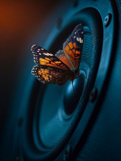 Butterfly on Speaker — Photography Print. poster
