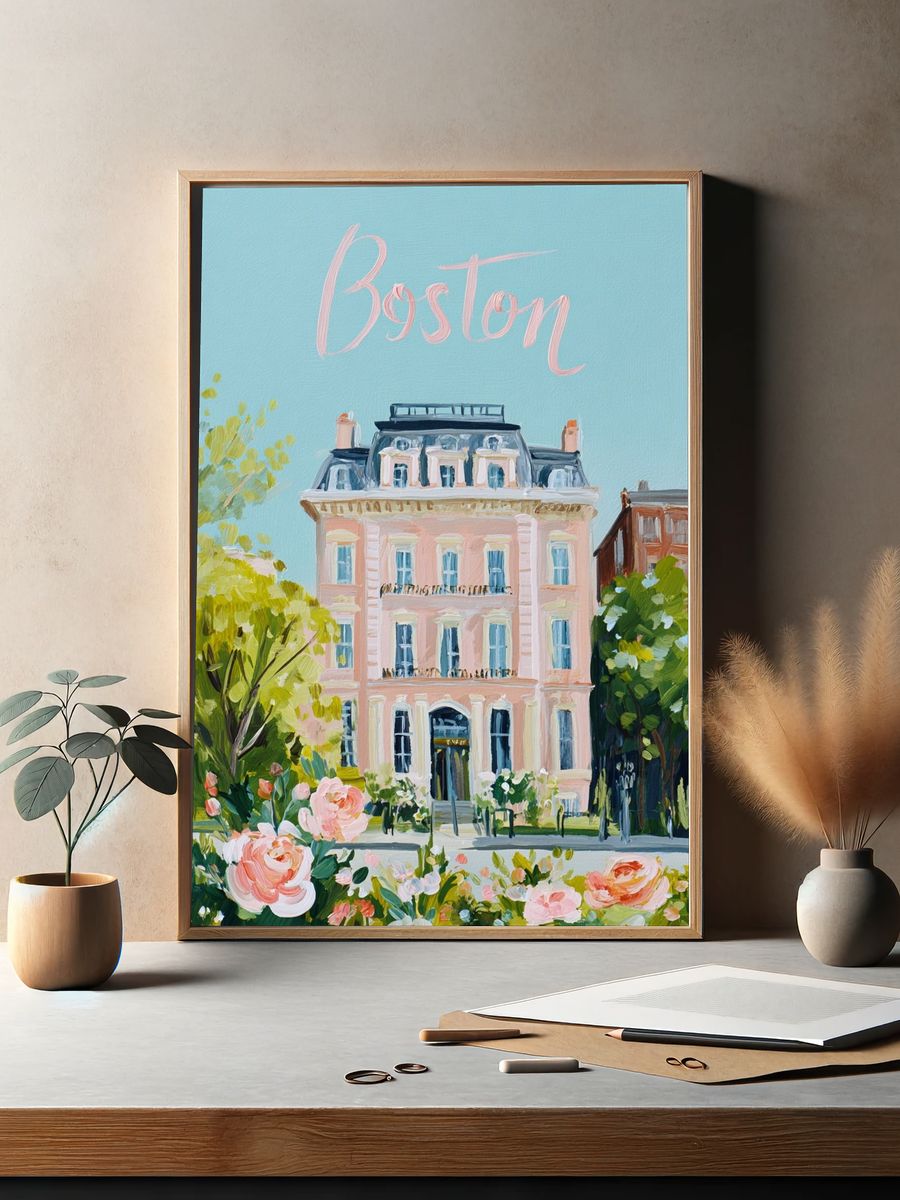 Boston Cityscape Illustration Poster. — room view 2