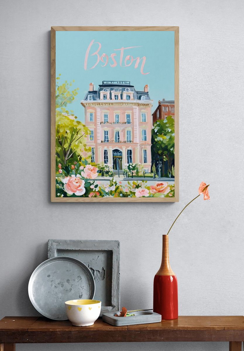 Boston Cityscape Illustration Poster. — room view 3