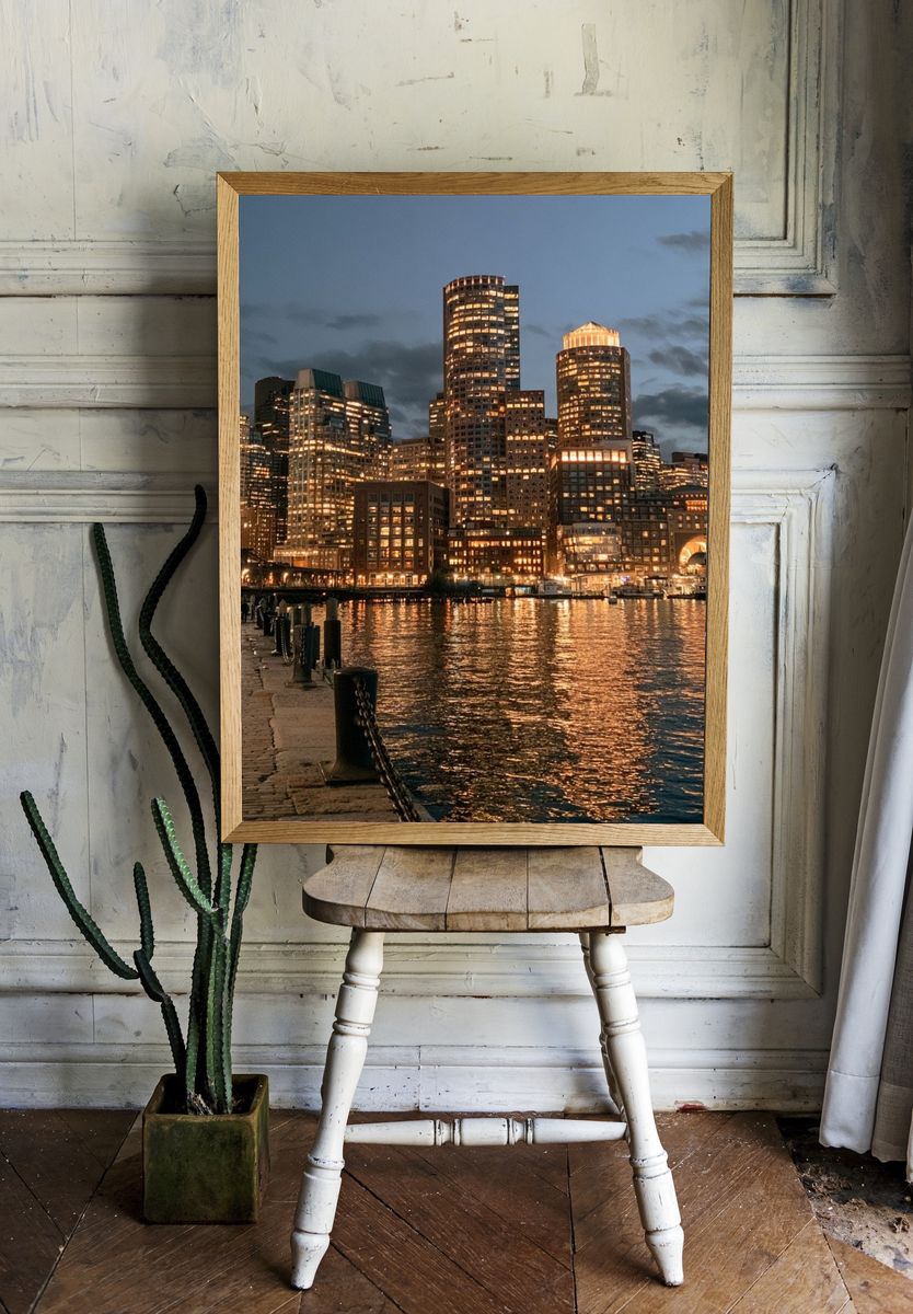 Boston Harbor Skyline Photography Poster. — room view 1