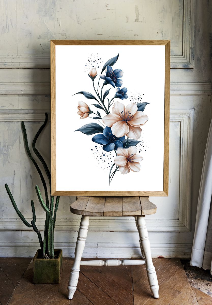 Blue Floral Botanical Poster. room preview
