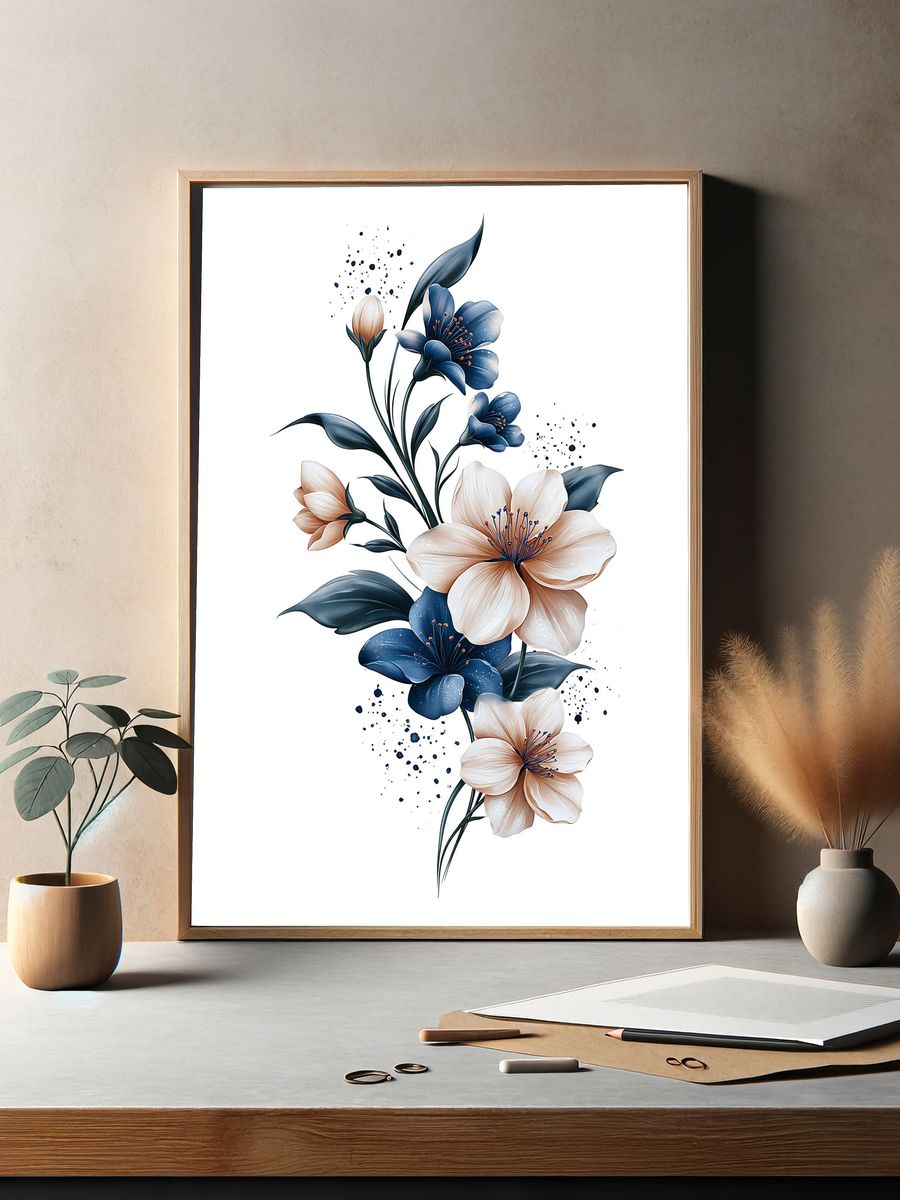 Blue Floral Botanical Poster. — room view 2