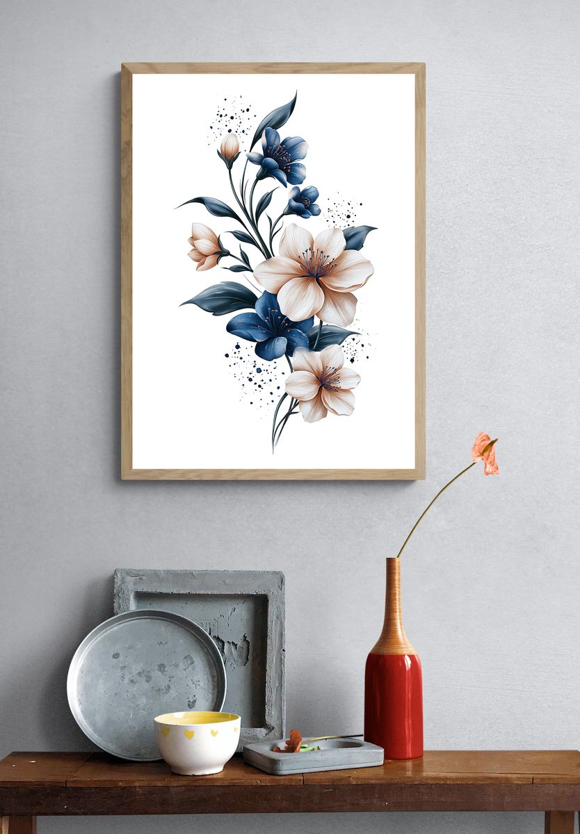 Blue Floral Botanical Poster. — room view 3